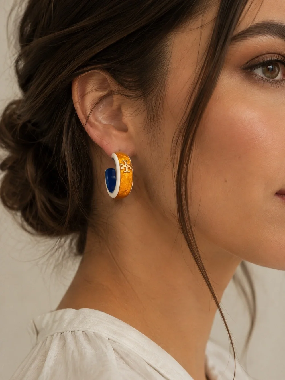 TORY BURCH • Roxanne Colorblock Hoop Earrings Includes Tory Burch Jewelry Bag